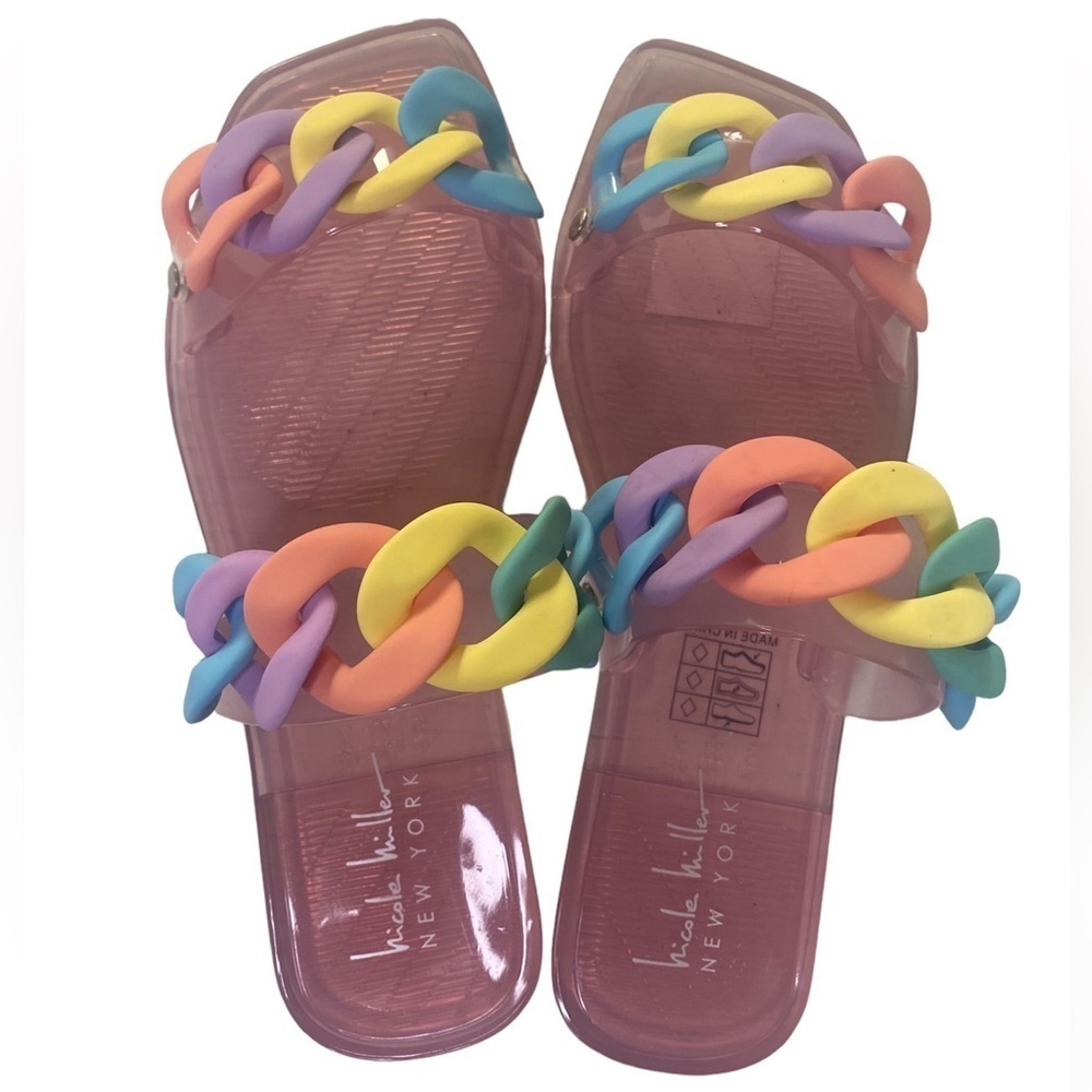 Nicole Miller New York Cherrie Pink Slip-on Sandal Two Band Color Chain Size 7